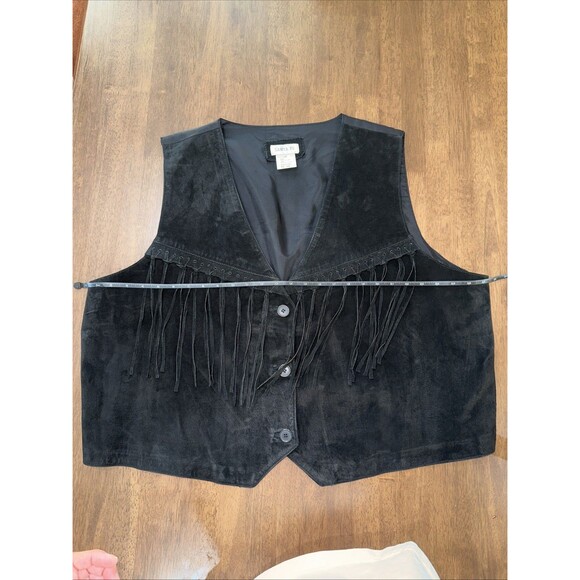 SANTA FE Women 3X Leather Suede Vest Fringe Bohemian Black Button Up Sleeveless - Picture 7 of 9